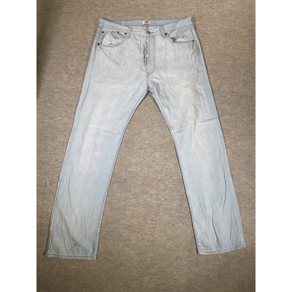Levis 501 Straight Leg Jeans Mens 38x34 Blue Denim Light Wash Cotton Mid Rise‎